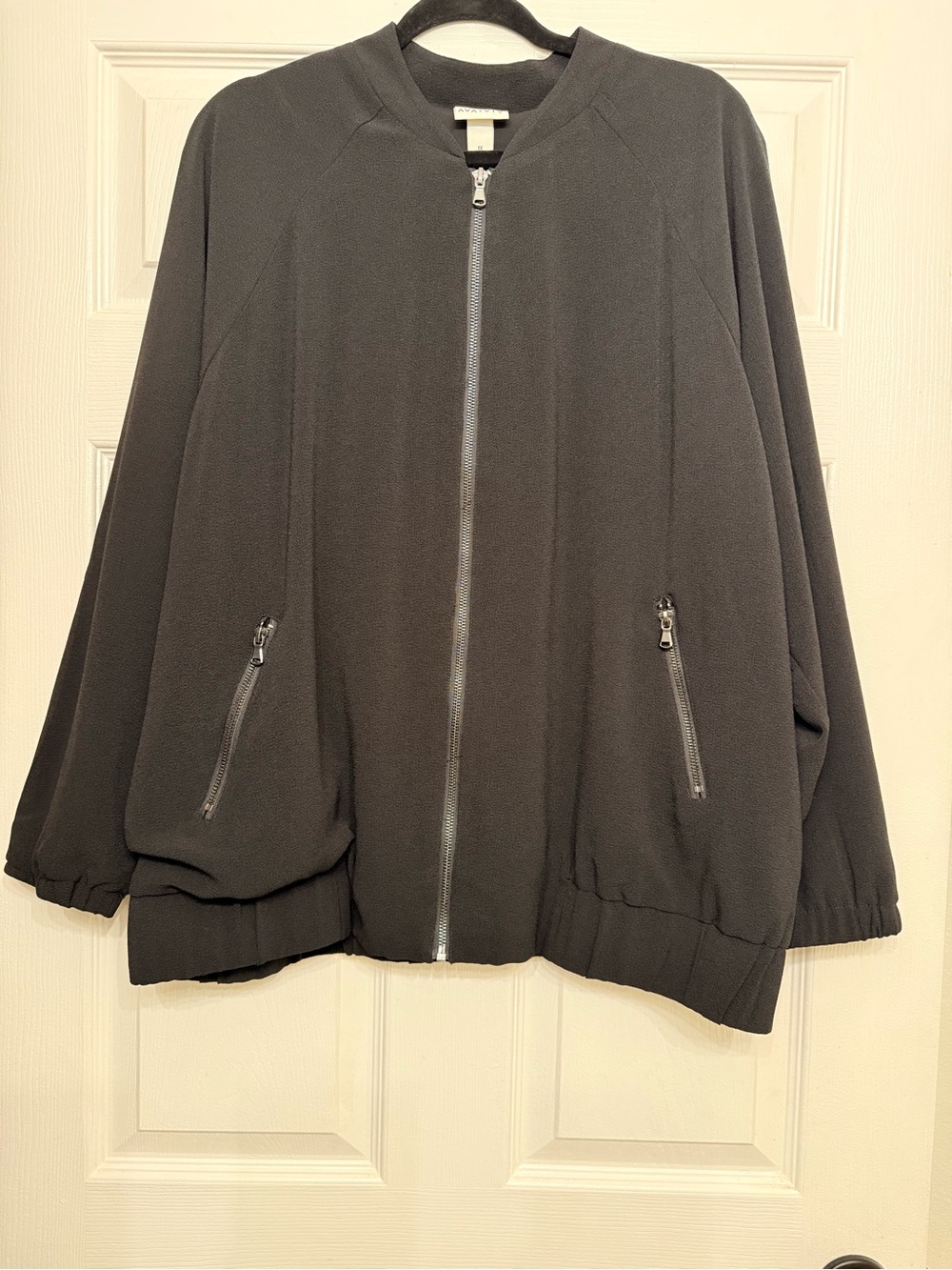 Ava & Viv Black Longline Bomber Jacket 1X Zip Pockets Plus